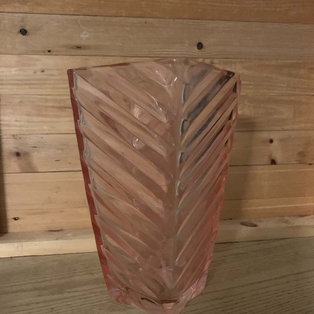 Vintage Pink Glass Chevron Design Vase